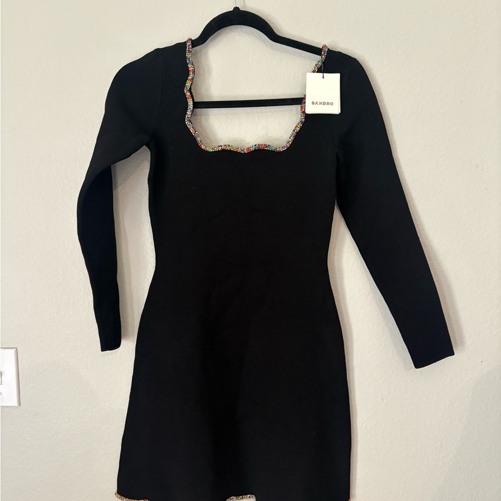 Sandro Black Dress with Colorful Trim